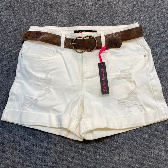 Dollhouse Pants - New Dollhouse White Distressed Jean Shorts Jorts Belted Cuffed Womens 11